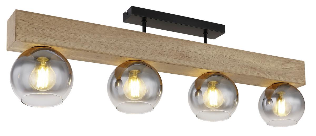 Deckenleuchte Moitas max. 40 Watt - Schwarz/Naturfarben, Natur, Glas/Holzwerkstoff (90/15/28cm) - Globo