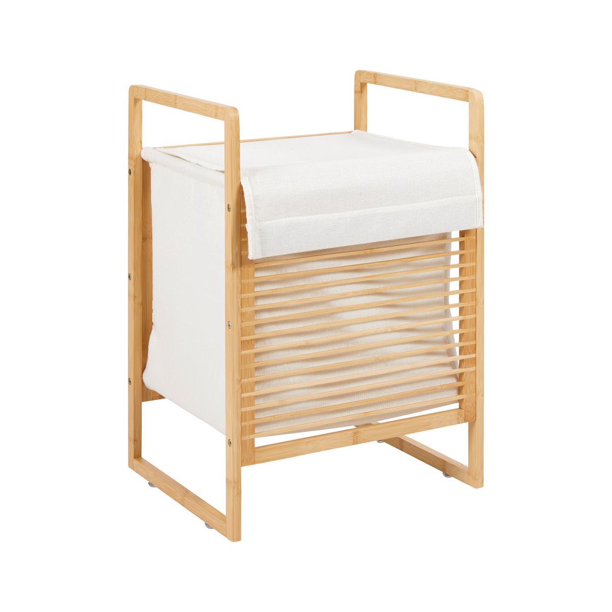 KOSZ NA PRANIE ELIJA - kremowy, Modern, drewno/tkanina (40/35/61cm) - Bessagi Home