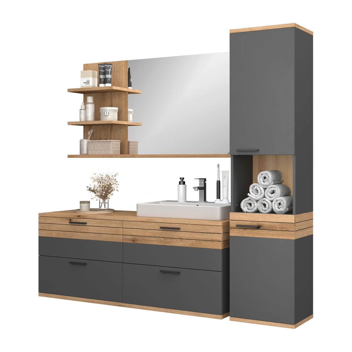 Umivalniška Enota Z Umivalnikom, Cotlu, Antracit - črna/barve hrasta, Moderno, kovina/leseni material (140/57/48cm) - James Wood
