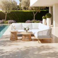 Loungegarnitur Mara Holz Outdoorstoff/Metall - Creme/Teakfarben, MODERN, Holz/Textil (190/190cm) - Bessagi Garden