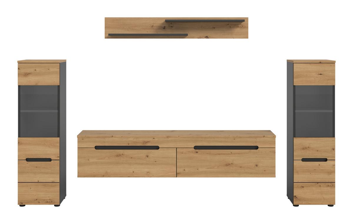 Dnevni Regal Canu, Siva, Barva Hrasta, 4-Delni - črna/hrast artisan, Design, umetna masa/leseni material (272/141/33cm) - Livetastic