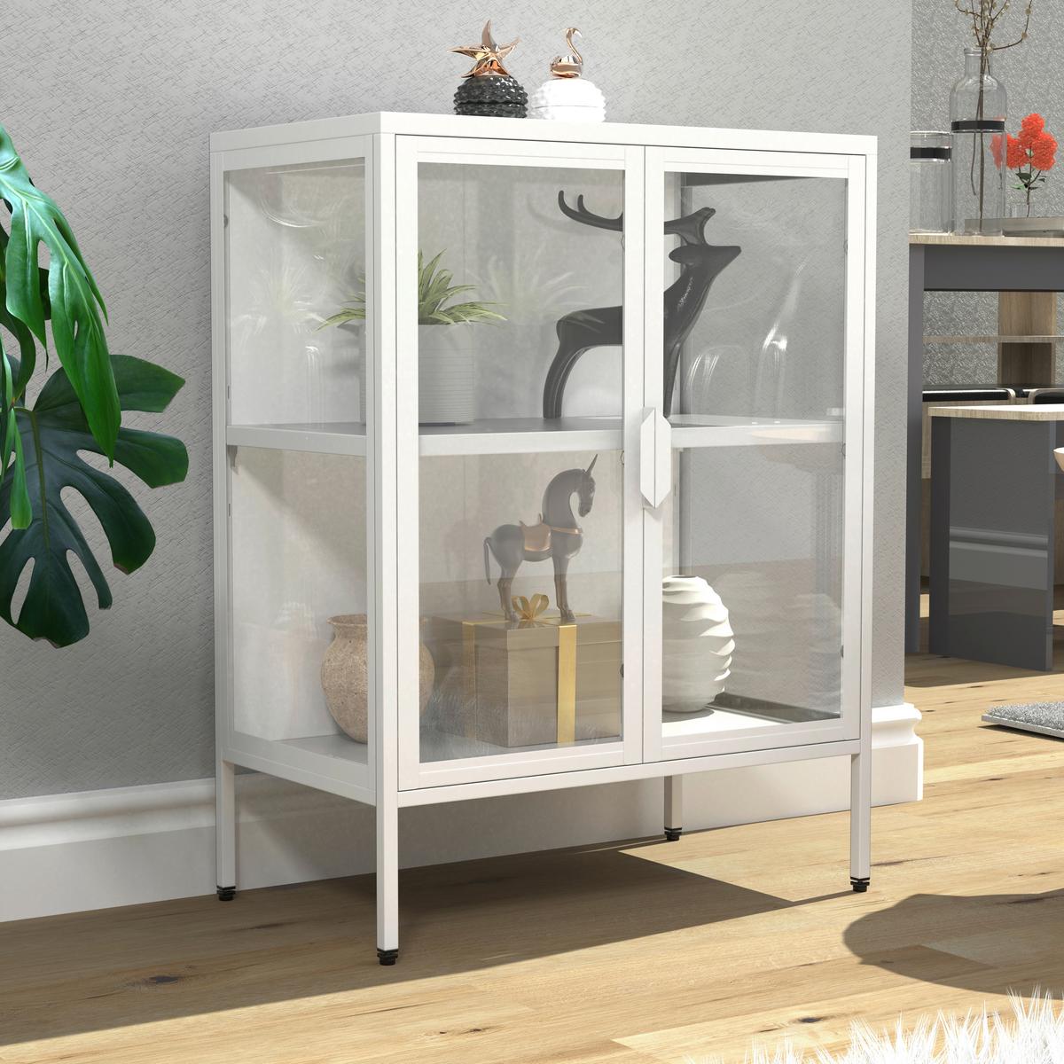 Vitrine Floka S - Weiss/Transparent, Design, Glas/Metall (60/80/35cm) - MID.YOU