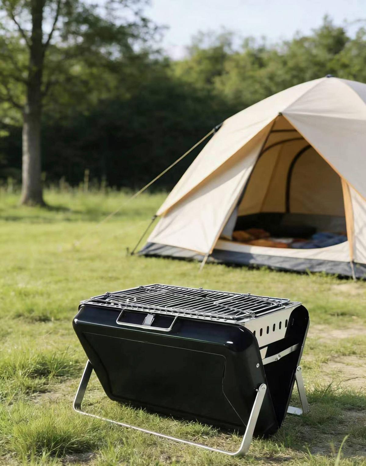 Holzkohlegrill Koffer-Camping Schwarz ca. 40,5x25x26cm - Schwarz, KONVENTIONELL, Metall (40,5/25/26cm) - Mömax