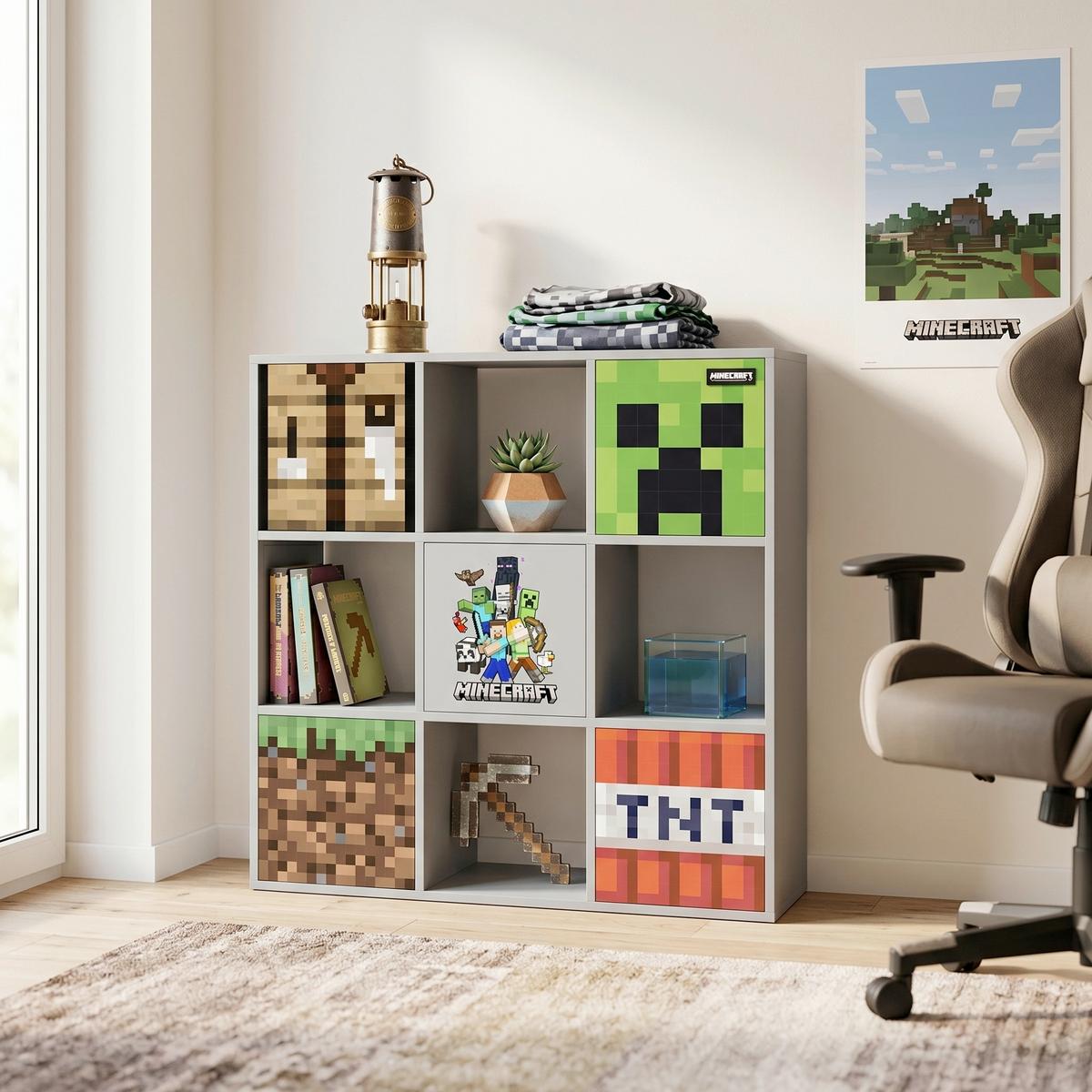 Regal Minecraft ca. 90x90x30 cm Grau - Multicolor/Grau, MODERN, Holzwerkstoff (90/90/30cm) - Minecraft