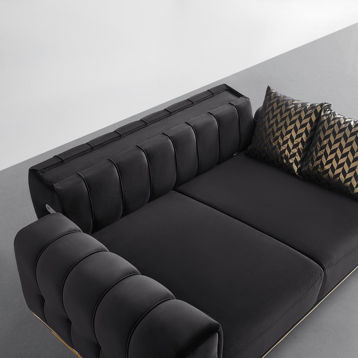 2-Sitzer-Sofa Aile in Schwarz/Goldfarben - Goldfarben/Schwarz, LIFESTYLE, Textil (190/80/90cm) - Based