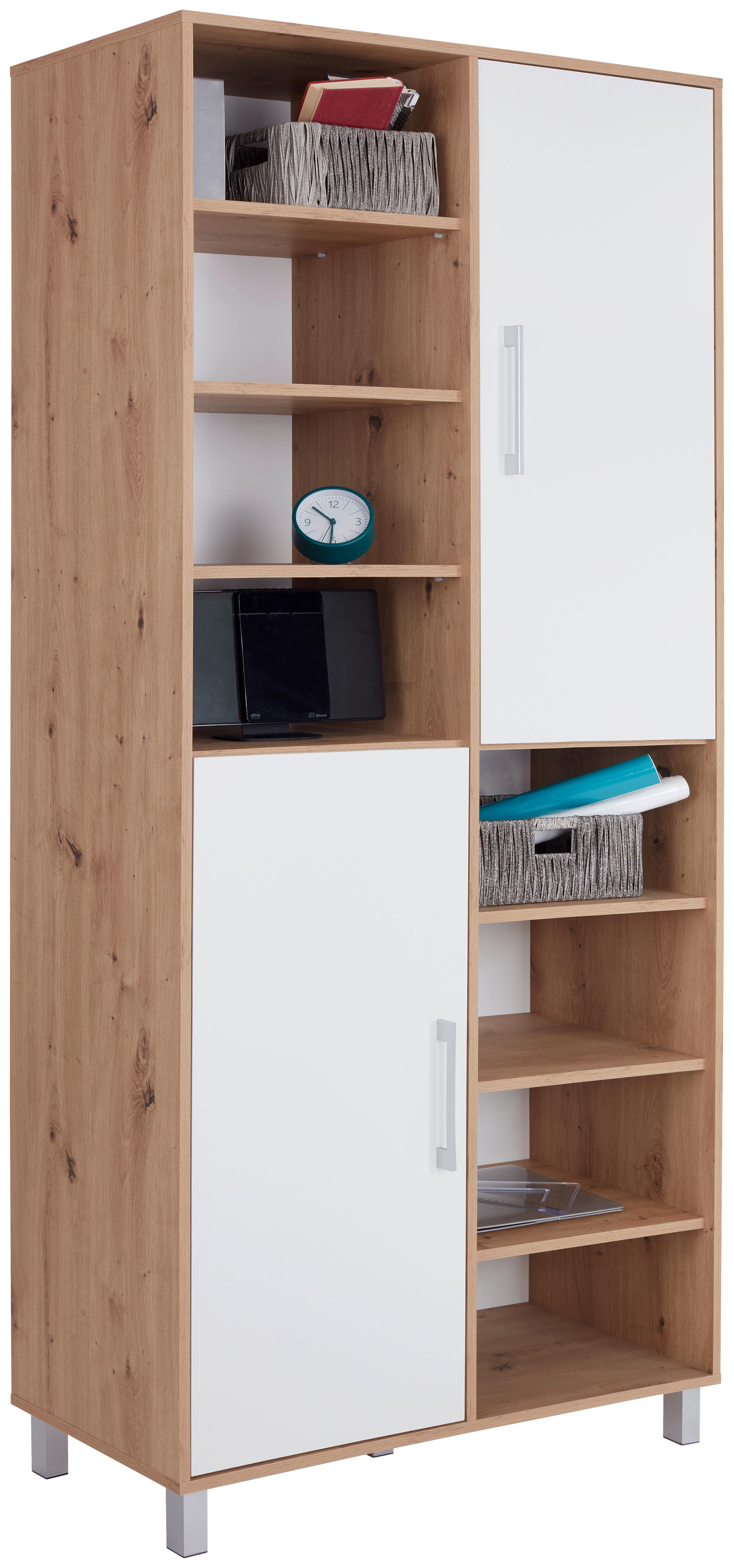 Etajeră Box - alb/culoare lemn stejar, Modern, material pe bază de lemn (98/205/40cm) - Modern Living