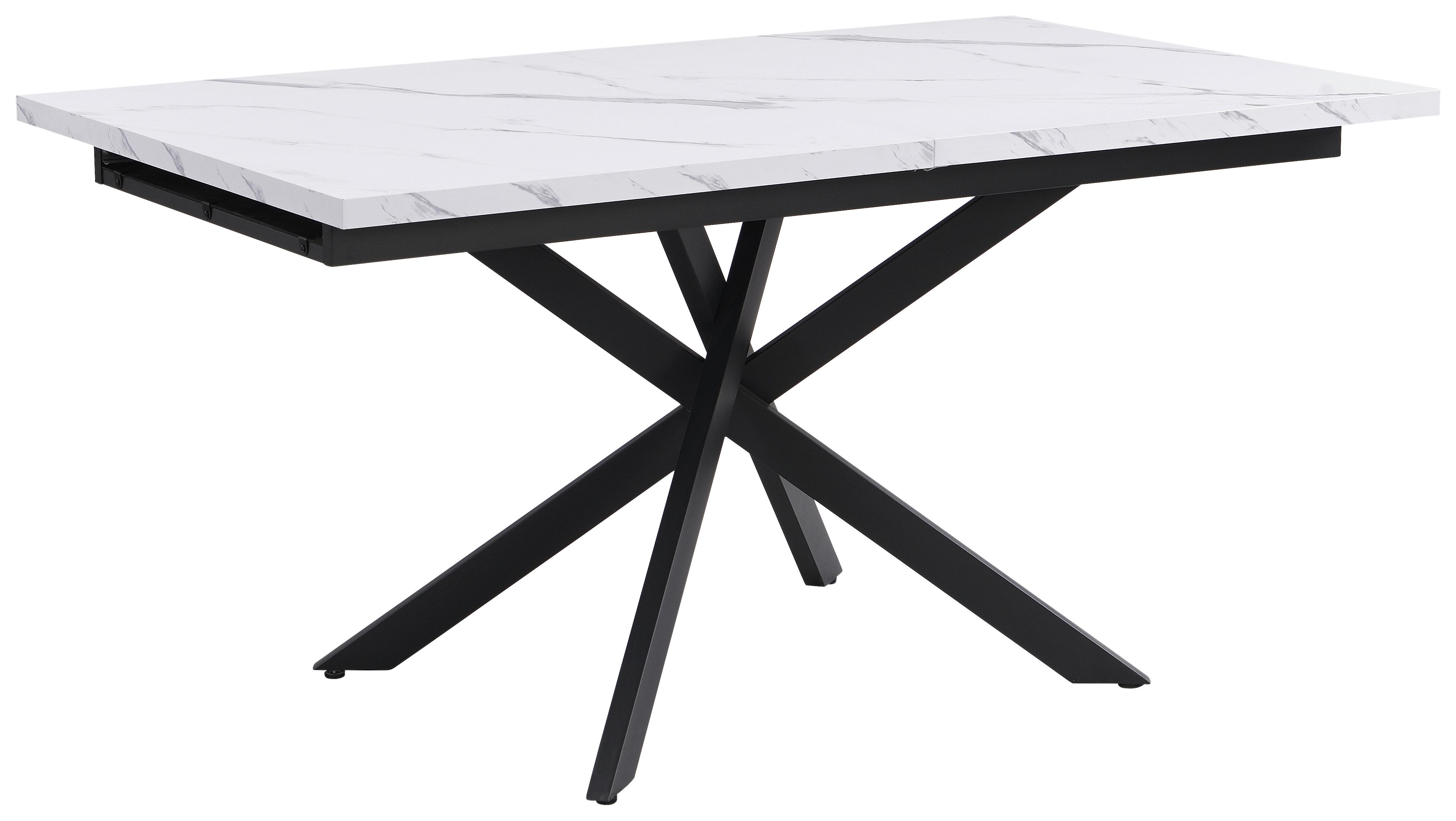 Jedilna Miza Erik, Marmor, 150-200x90 - črna/bela, Trendi, kovina/leseni material (150-200/75/90cm)