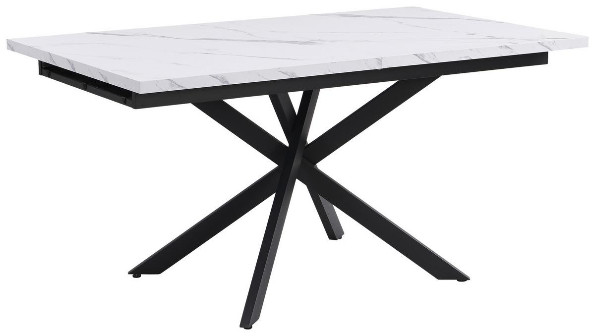 Jedilna Miza Erik, Marmor, 150-200x90 - črna/bela, Trendi, kovina/leseni material (150-200/75/90cm)