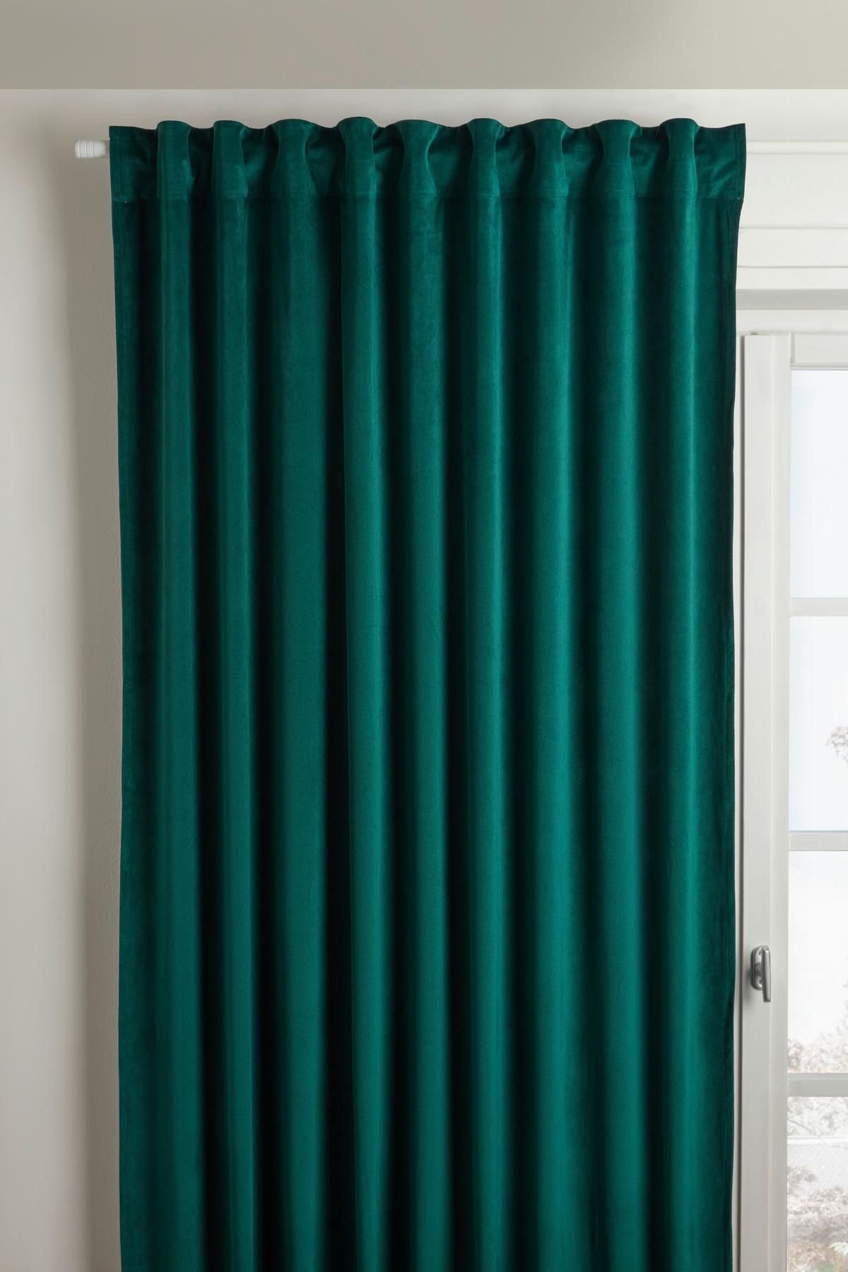 Fertigvorhang Bianca Samtoptik ca. 140x245cm - Dunkelgrün, KONVENTIONELL, Textil (140/245cm) - Modern Living