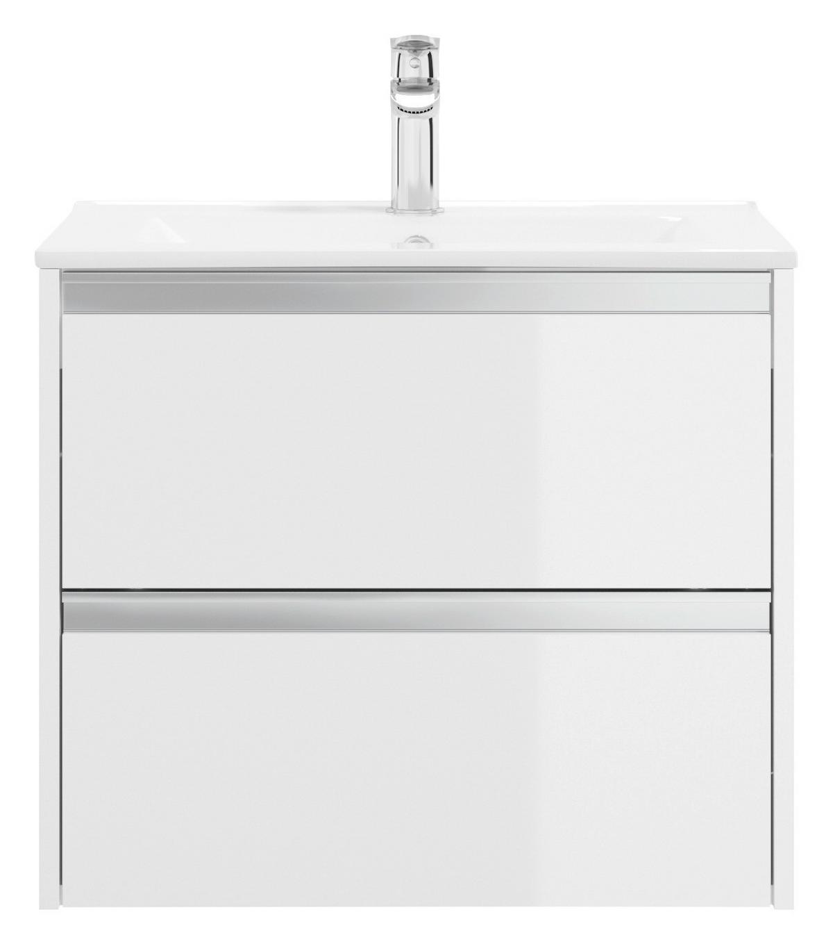 SZAFKA Z UMYWALKĄ NENA BIAŁY 60 CM - biały/kolor aluminiowy, Basics, materiał drewnopochodny/metal (60cm) - MID.YOU