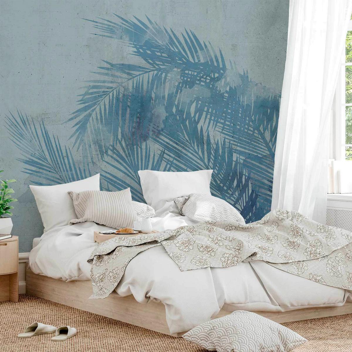 Fototapeta Palm Trees In Blue, 100x70cm - modra/siva, Trendi, tekstil (100/70cm) - artgeist