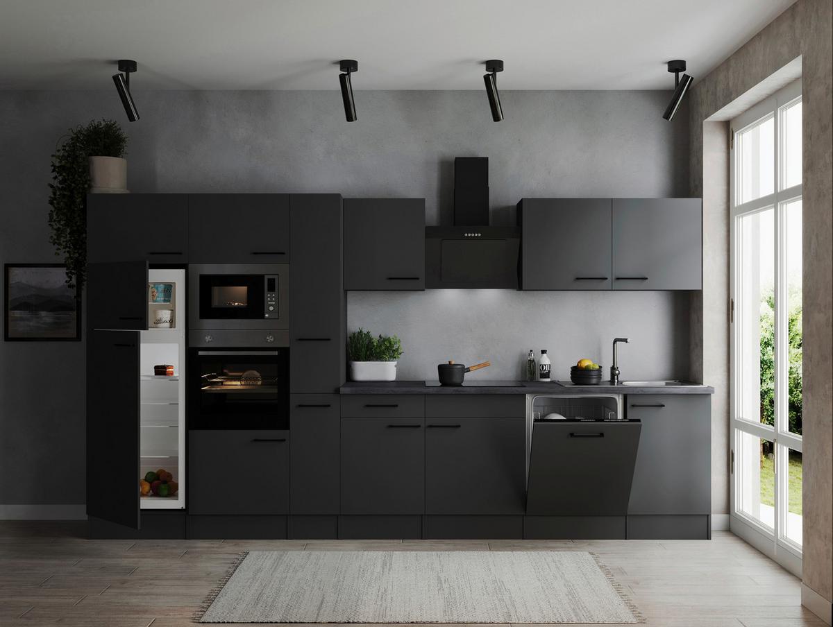 Kuhinjski Blok Z Aparati Oliver, 370cm - temno siva/črna, Design, kovina/leseni material (370cm) - Respekta