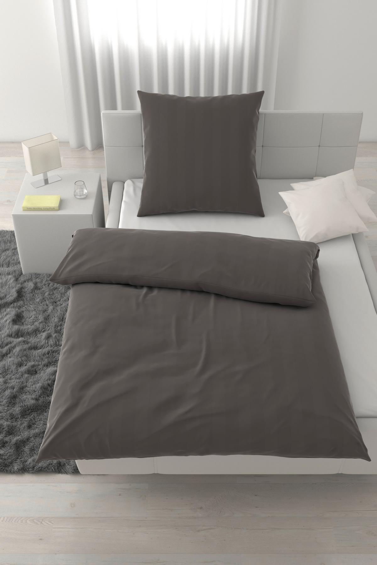 Bettwäsche Xenia Streif Anthrazit ca. 135x200cm - Anthrazit, MODERN, Textil (135/200cm) - Premium Living