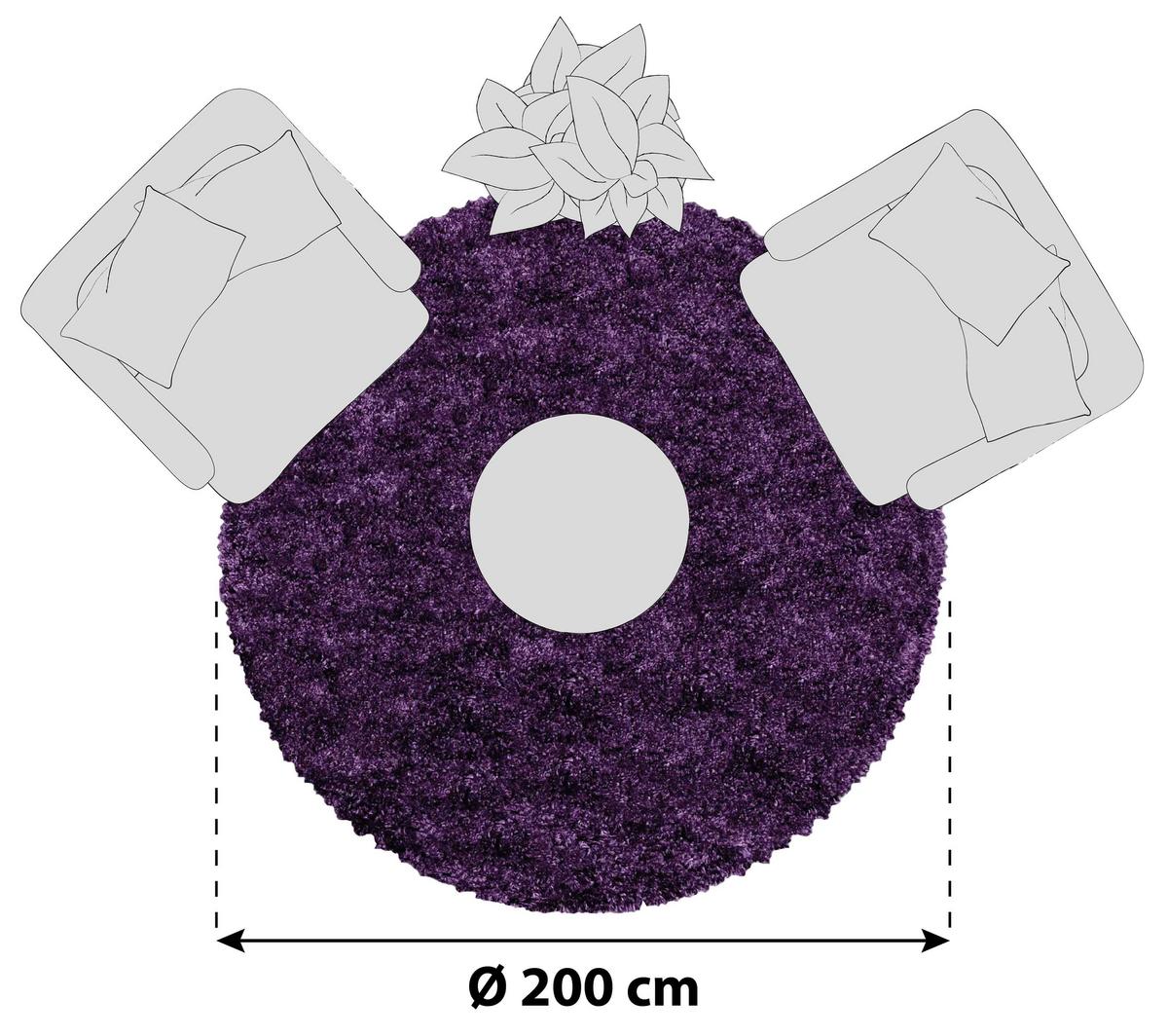 Hochflorteppich Fluffy Lila Ø ca. 200cm - Lila, Basics, Textil (200cm)