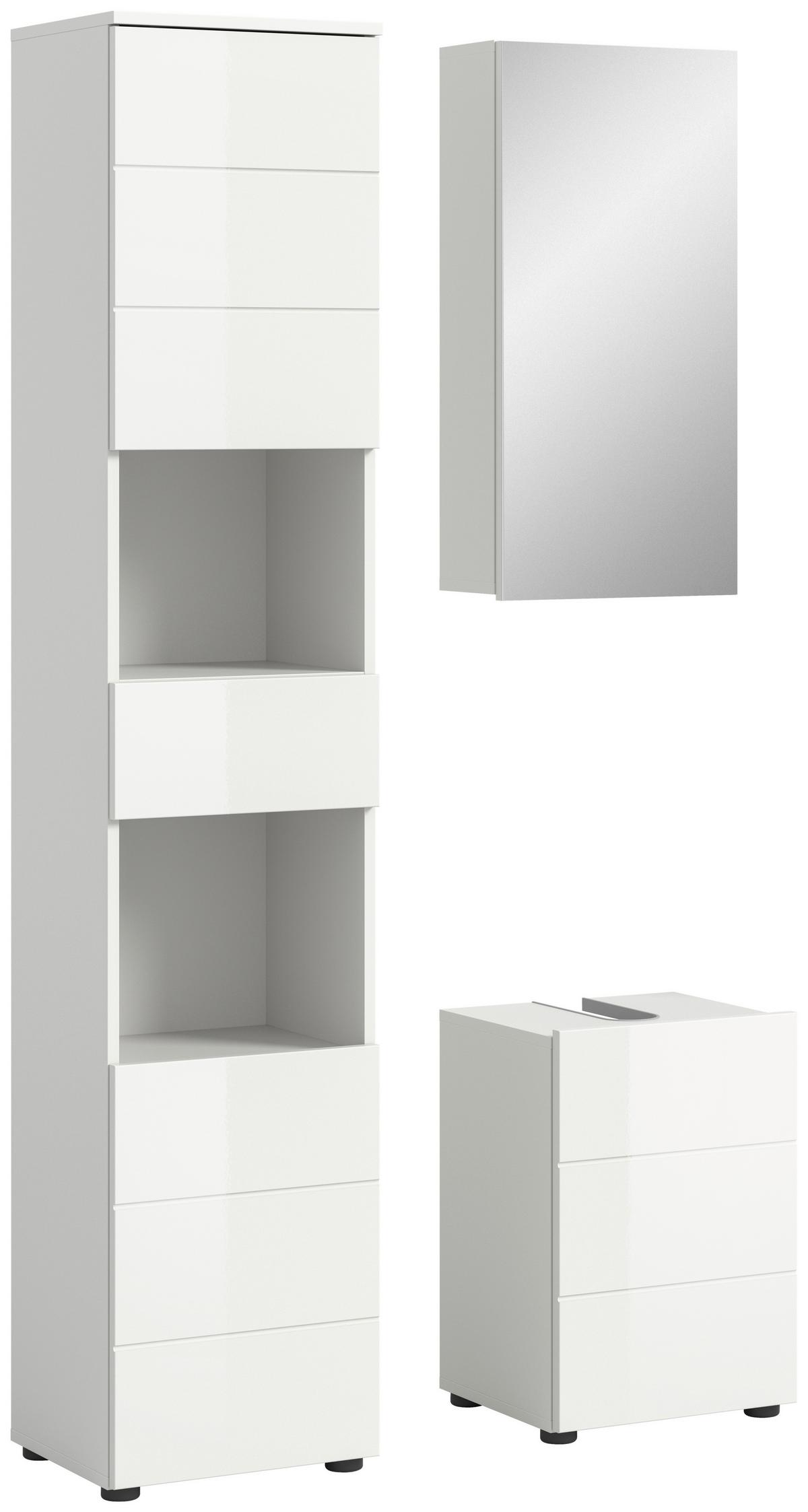 Badezimmer Vira 3-tlg. mit LED ca. 76 cm Weiß - Weiß Hochglanz/Schwarz, MODERN, Holzwerkstoff/Kunststoff (76cm) - MID.YOU
