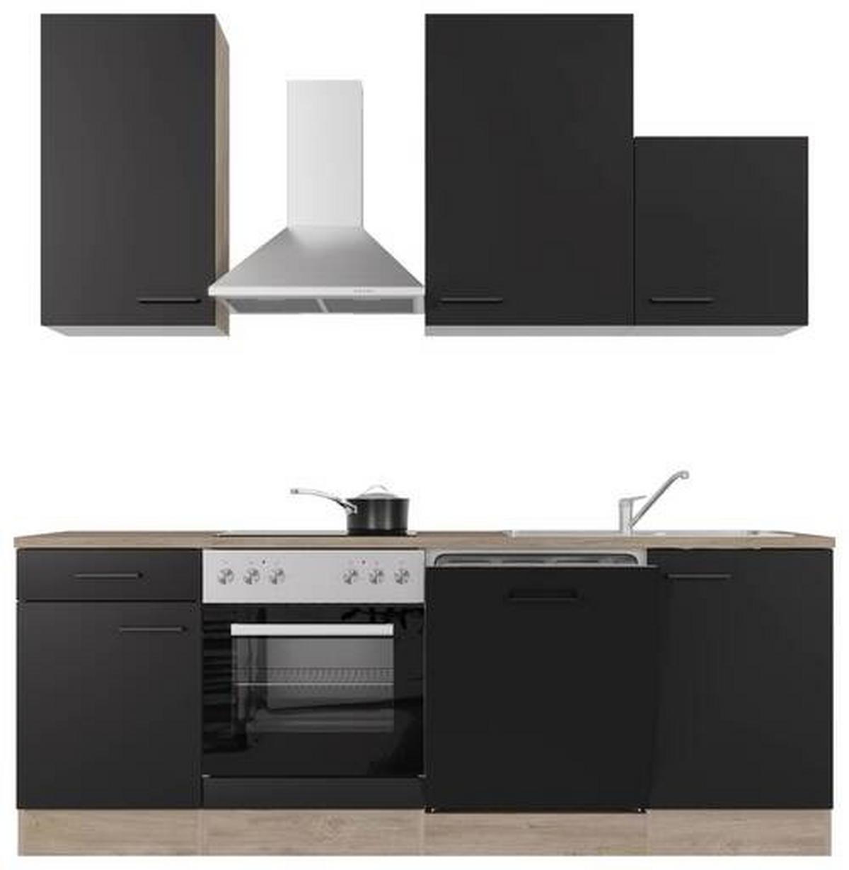 Kuhinjski Blok Capri, Črna, Hrast - črna/barve hrasta, Moderno, kovina/leseni material (220cm) - FlexWell