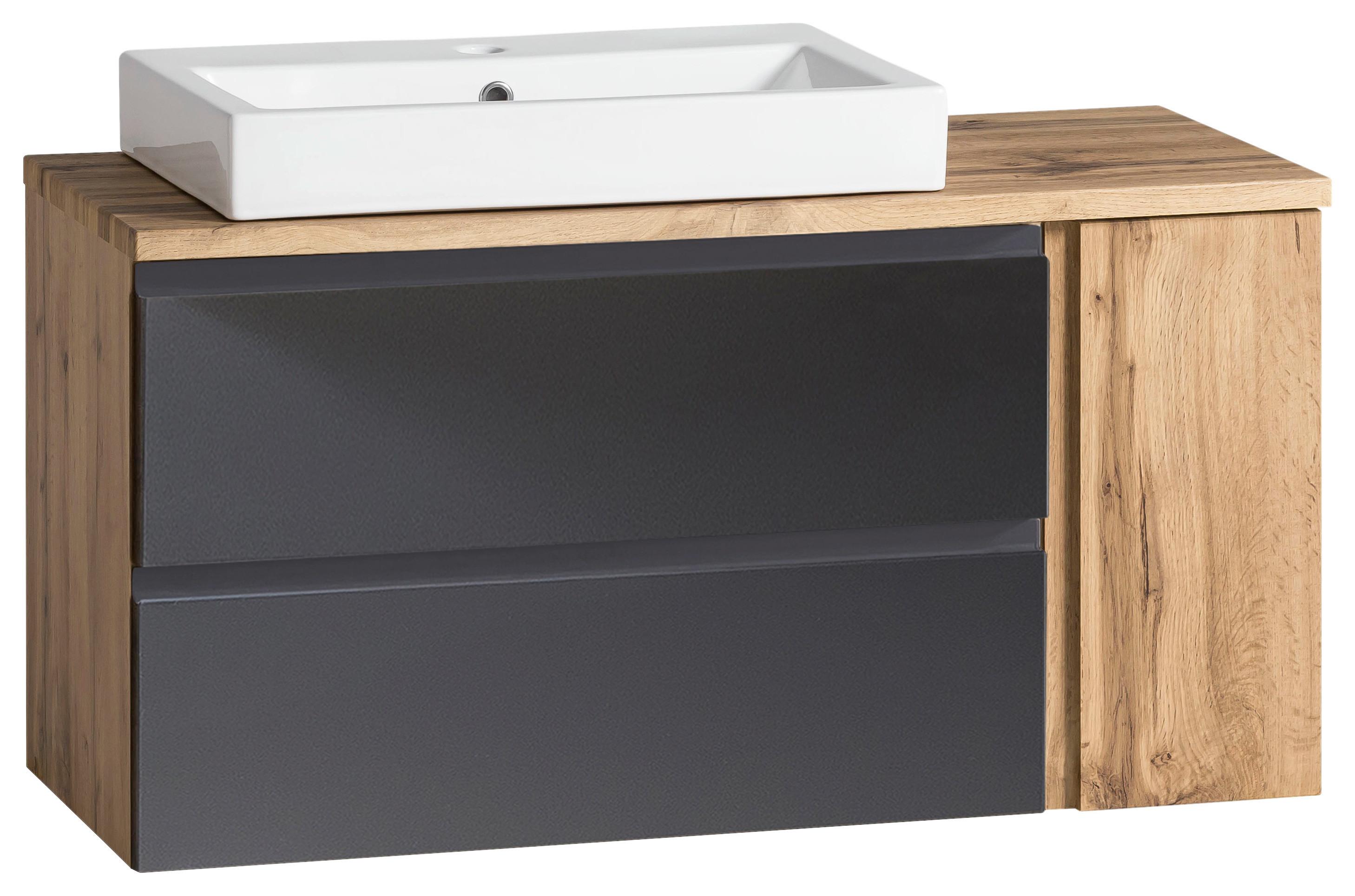 Waschtischkombi Varese ca. 105x65,5x47 cm Grau/Eiche - Eiche Wotan/Grau, MODERN, Keramik/Holzwerkstoff (105cm) - Held