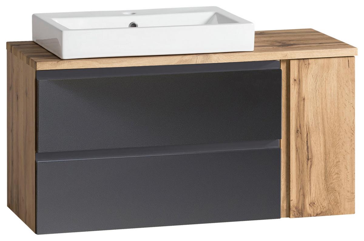Waschtischkombi Varese ca. 105x65,5x47 cm Grau/Eiche - Eiche Wotan/Grau, MODERN, Keramik/Holzwerkstoff (105cm) - Held