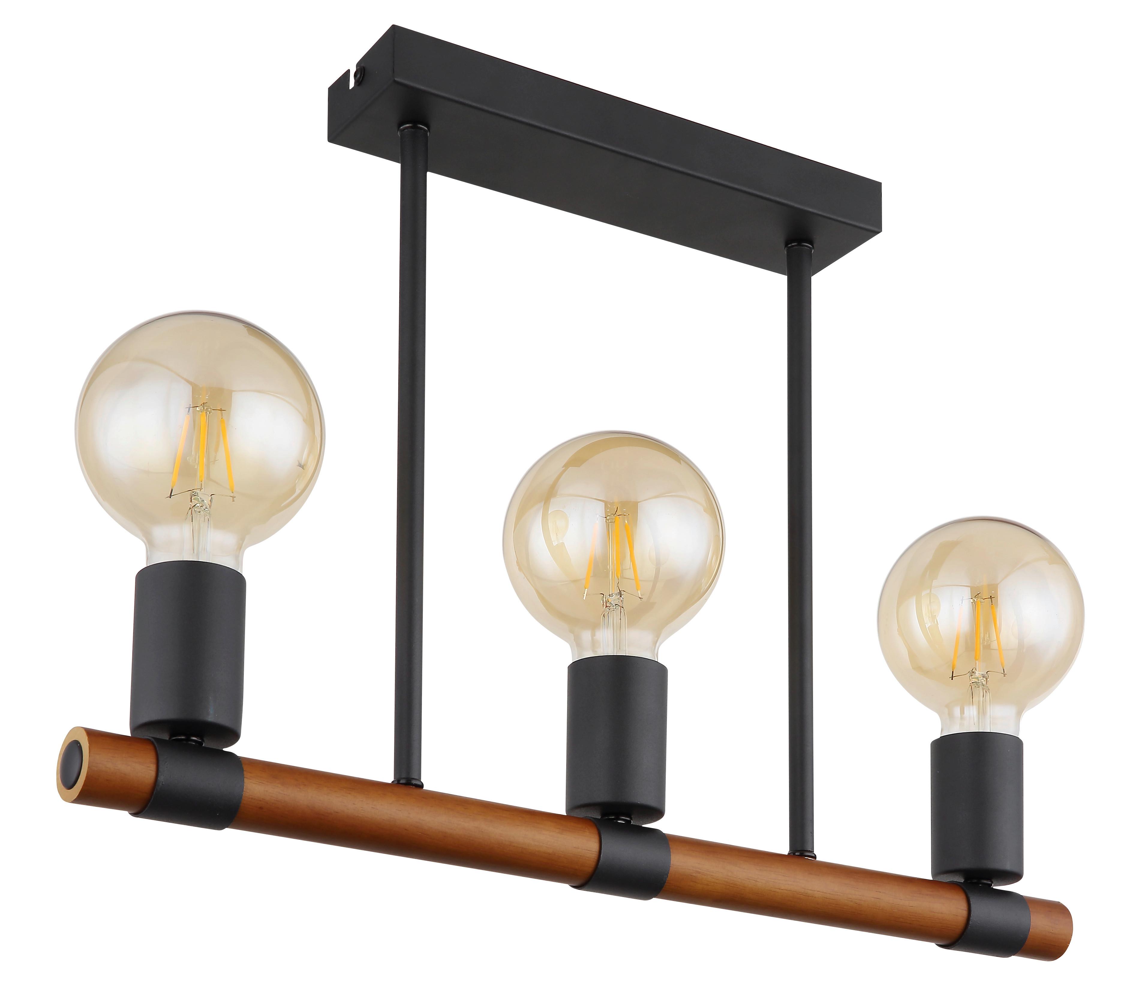 Deckenleuchte Heinrich Braun/Schwarz max. 40 Watt - Schwarz/Braun, Basics, Holz/Metall (49/6/35cm) - Globo