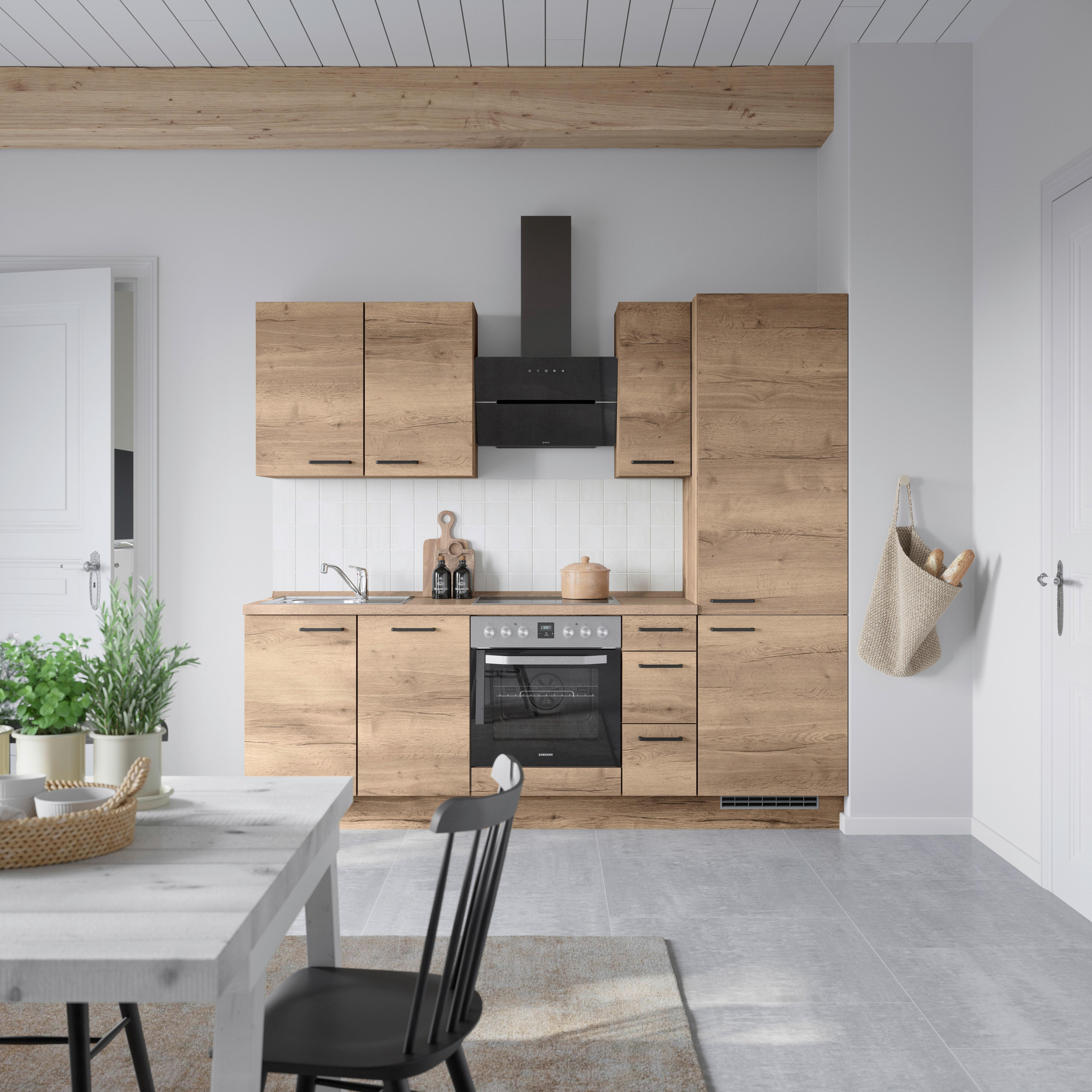 Küchenblock Structura High m. Geräten Eiche dunkel - Eiche dunkel/Schwarz, MODERN, Holzwerkstoff/Metall (240cm) - Nobilia