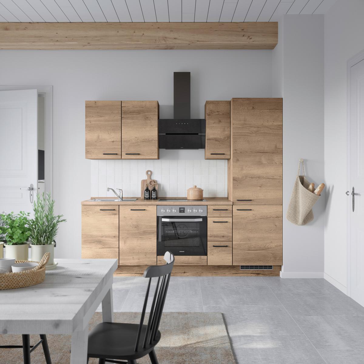 Küchenblock Structura High m. Geräten Eiche dunkel - Eiche dunkel/Schwarz, MODERN, Holzwerkstoff/Metall (240cm) - Nobilia