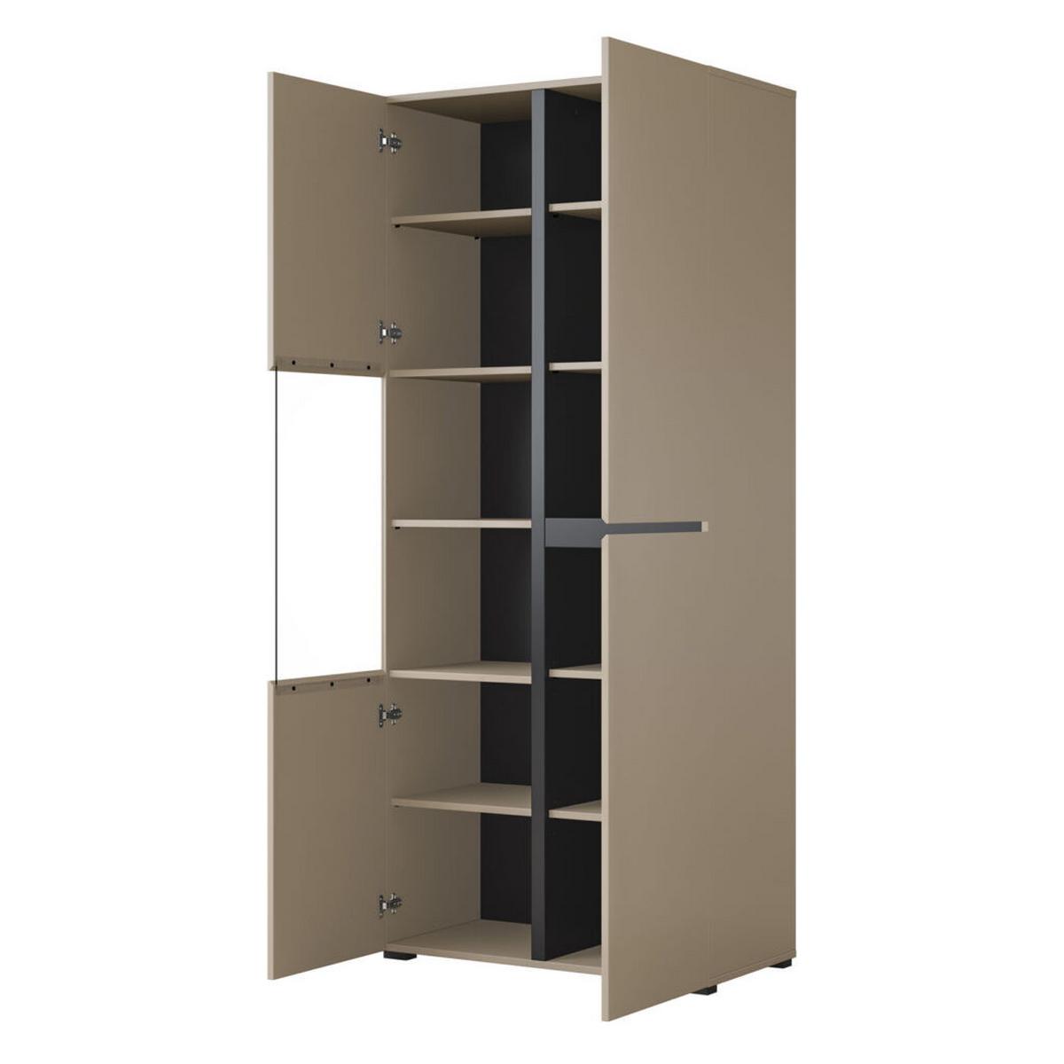 Vitrin Cross - bézs/fekete, Modern, faalapú anyag/Üveg (79/183/40cm)