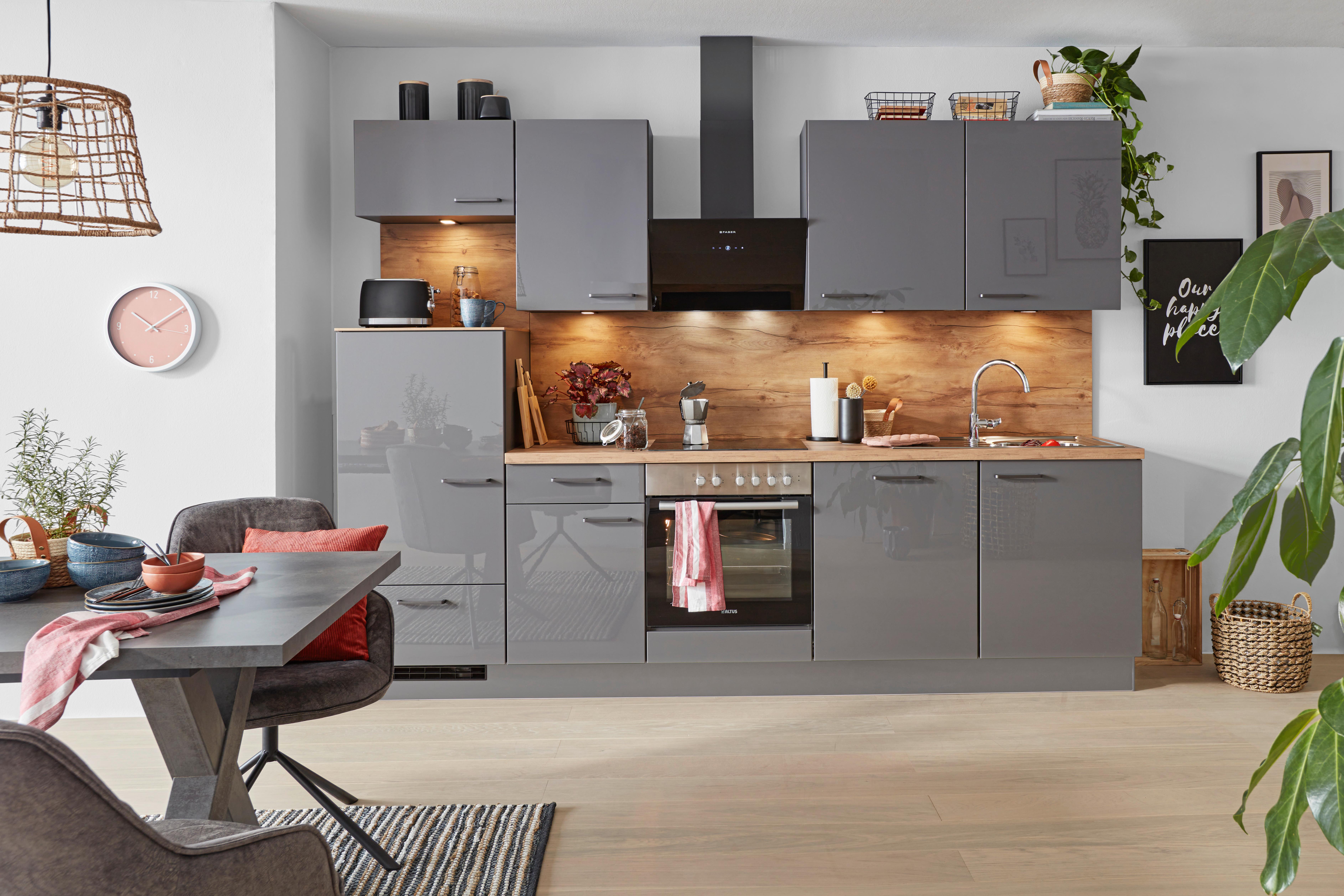 Küchenblock ohne Geräte Flash Schiefergrau - Rotbraun/Grau Hochglanz, MODERN, Holzwerkstoff/Metall (290cm) - Nobilia