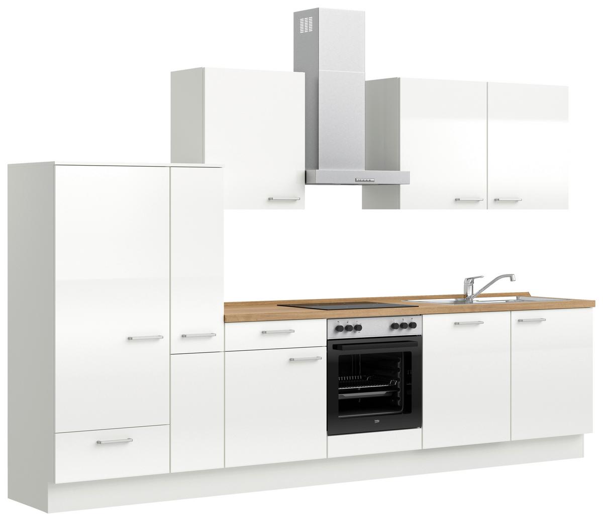 Küchenleerblock Flash Low o. Geräte Weiß Hochglanz - Edelstahlfarben/Weiß Hochglanz, MODERN, Holzwerkstoff/Metall (330cm) - Nobilia