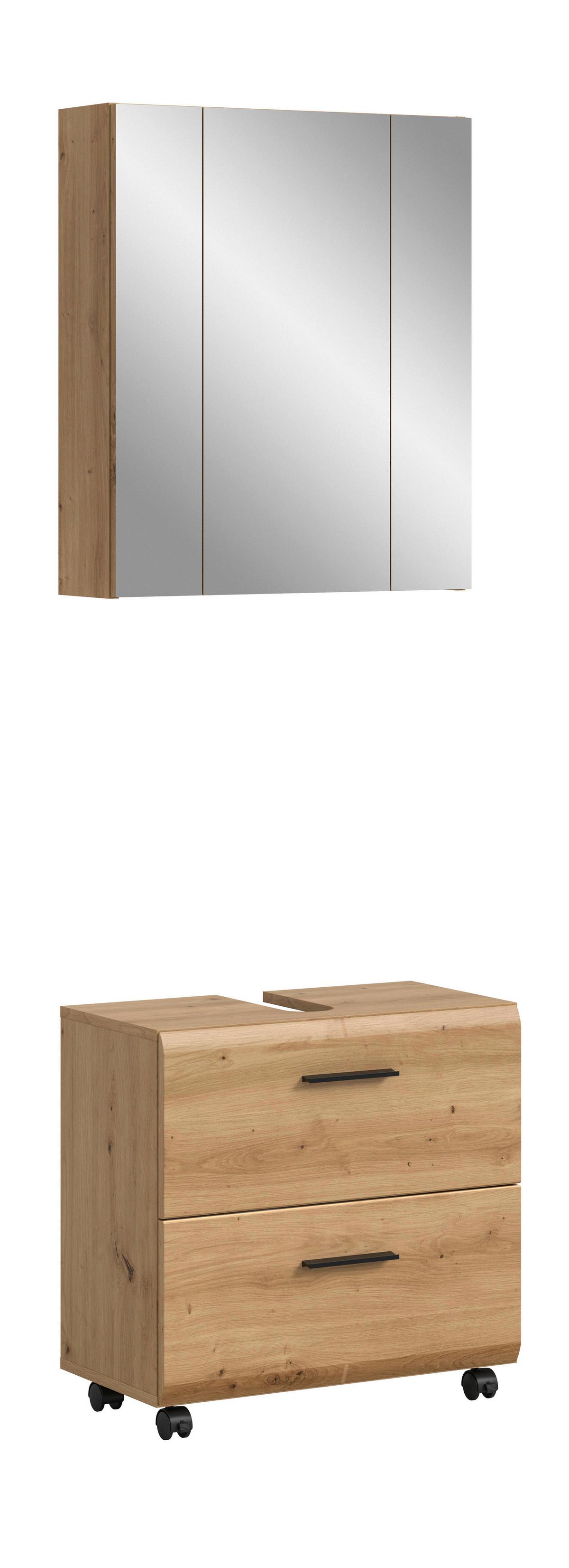 Badezimmer Ice Eiche Artisan 2-teilig - Schwarz/Eiche Artisan, Trend, Glas/Holzwerkstoff (60cm) - MID.YOU