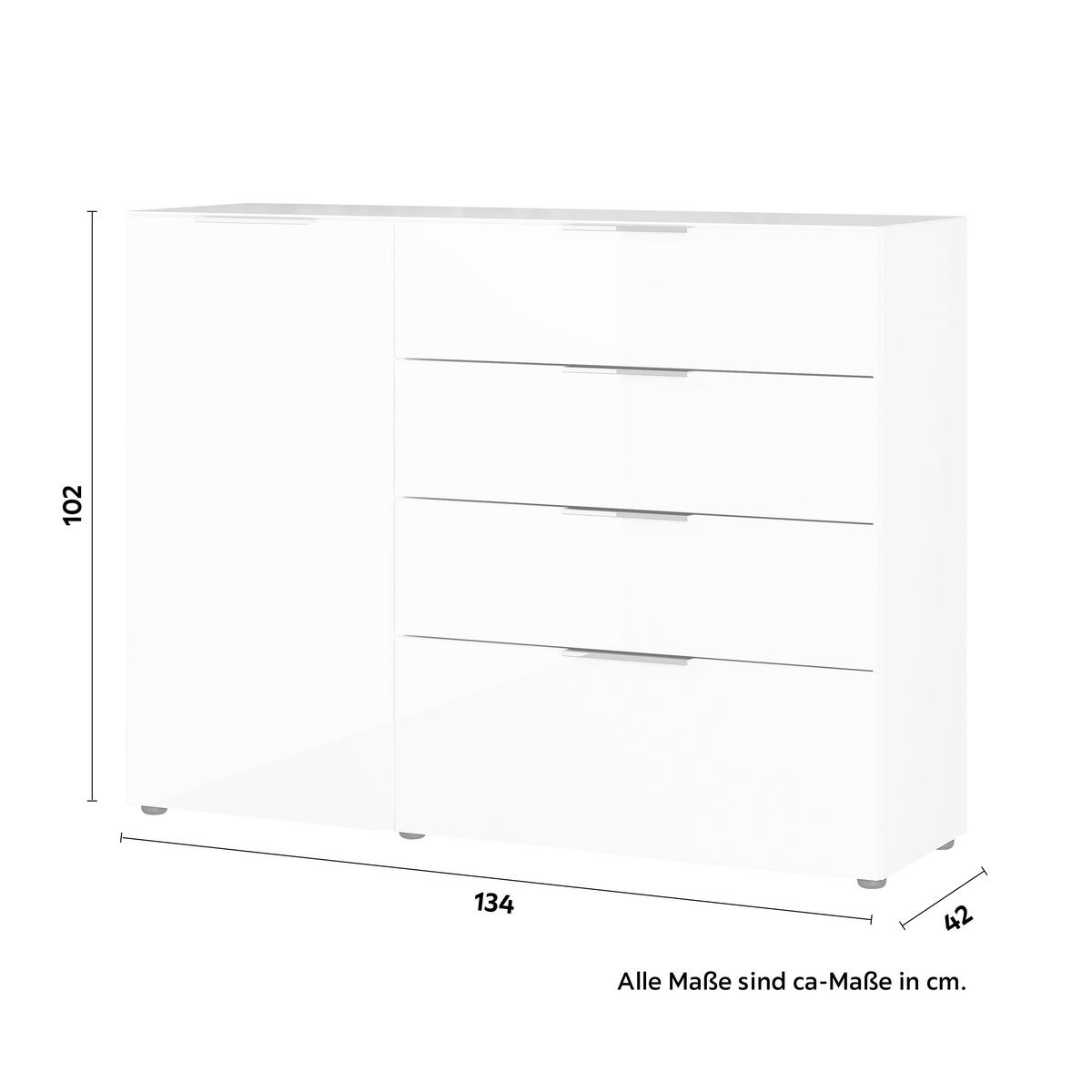 Sideboard Oakland in Weiß - Chromfarben/Schwarz, MODERN, Glas/Holzwerkstoff (134/102/42cm) - Premium Living
