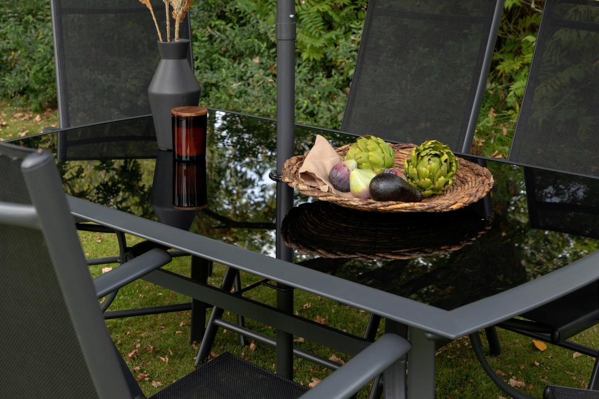 Gartentischgruppe Brekki Schwarz, pulverbeschichtet - Schwarz, KONVENTIONELL, Glas/Metall - Gardenson