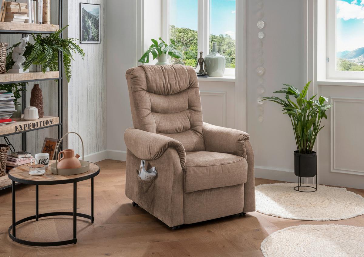 Fernsehsessel Nino Hellbraun Velours - Hellbraun/Schwarz, Design, Kunststoff/Textil (78/107/93cm) - Livetastic