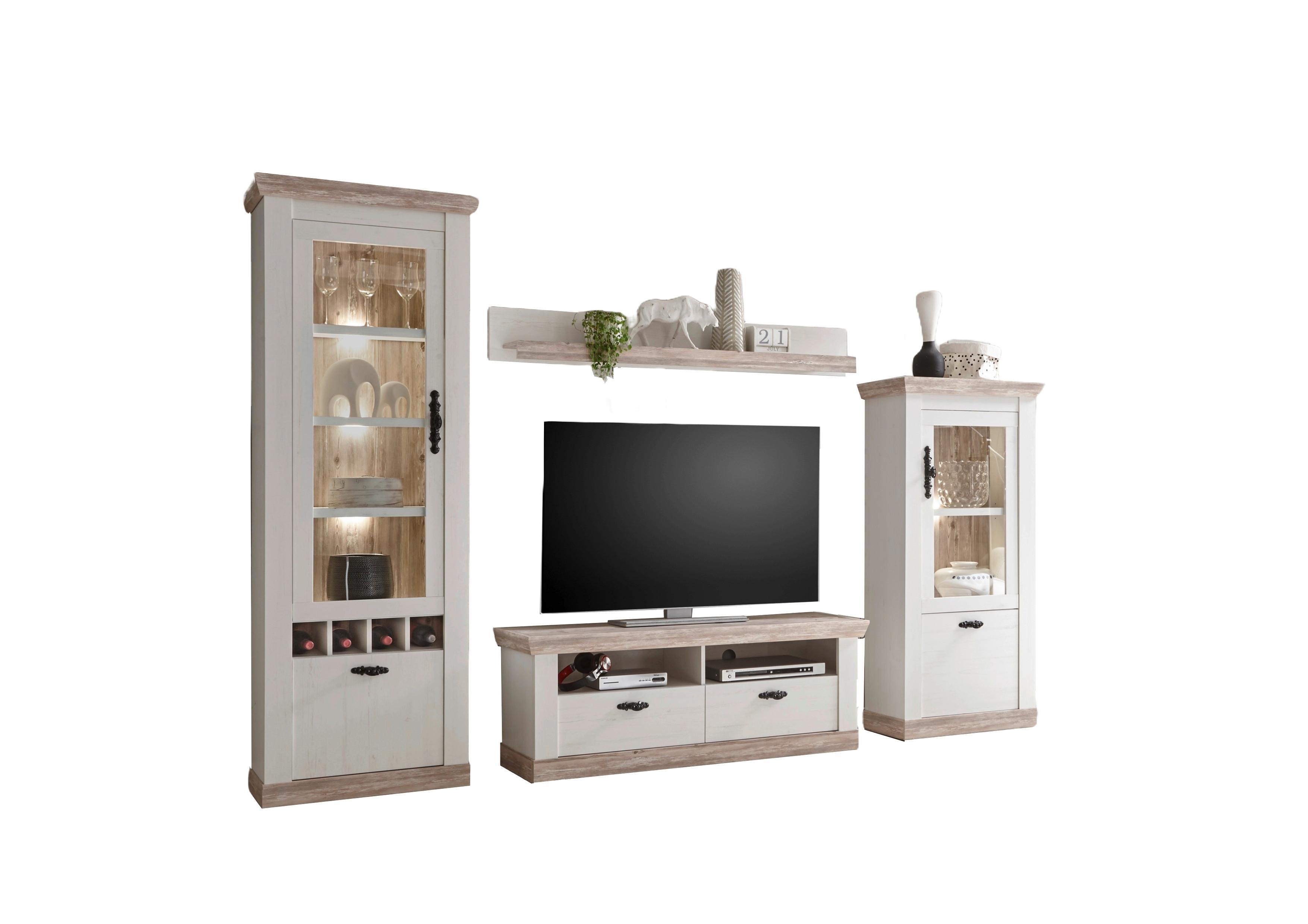 Wohnwand Florenz Pinienfarben/Braun, 4-teilig - Hellbraun/Eichefarben, Design, Holzwerkstoff/Metall (296/201/44cm) - MID.YOU