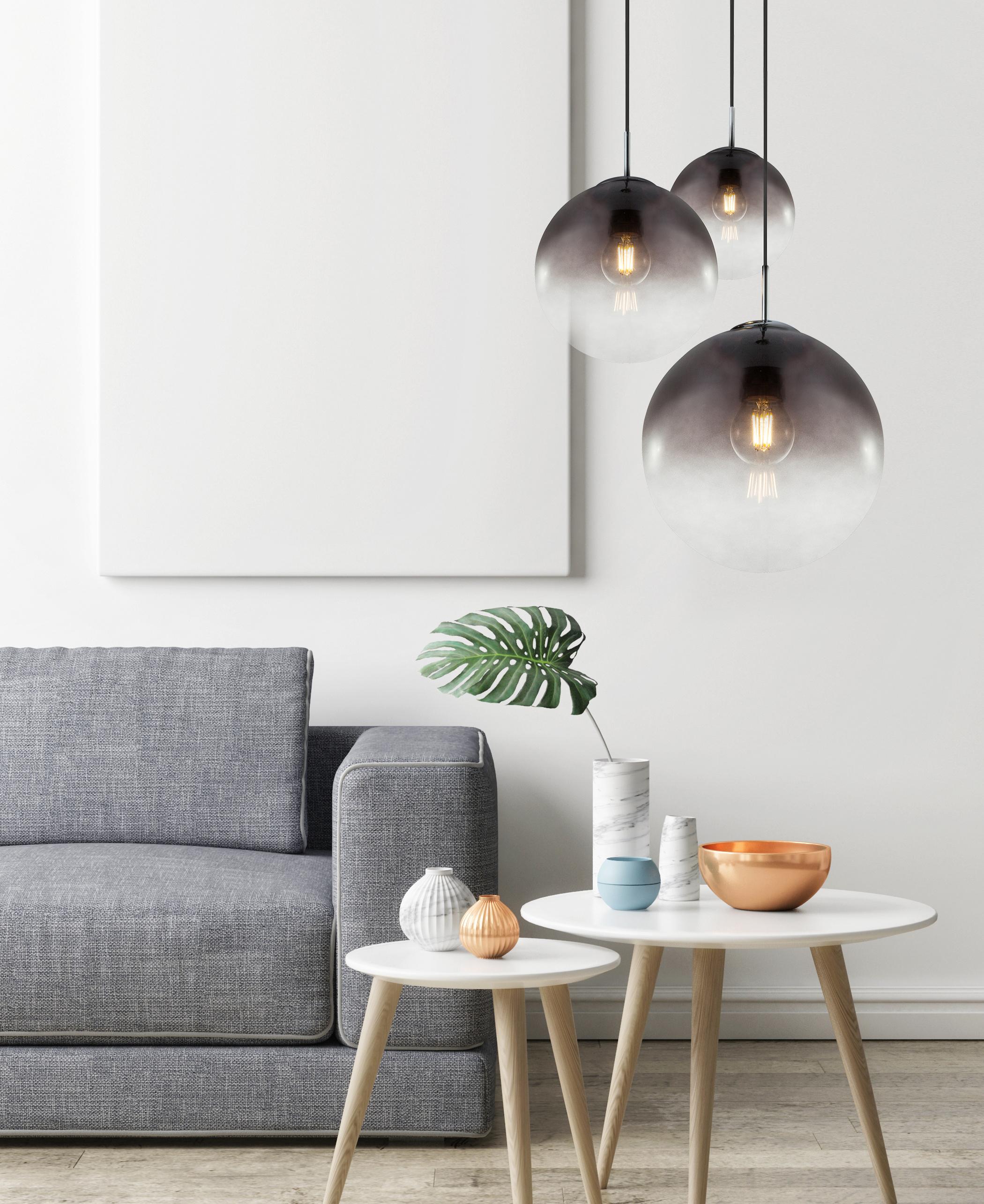 Hängeleuchte Varus in Grau max. 40 Watt - Chromfarben/Grau, Design, Glas/Metall (51/120cm) - Globo