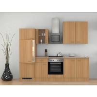 Küchenblock in Buche inkl. Geräte und Spüle 'Nano' - Edelstahlfarben/Beige, MODERN, Glas/Holzwerkstoff (270cm) - FlexWell