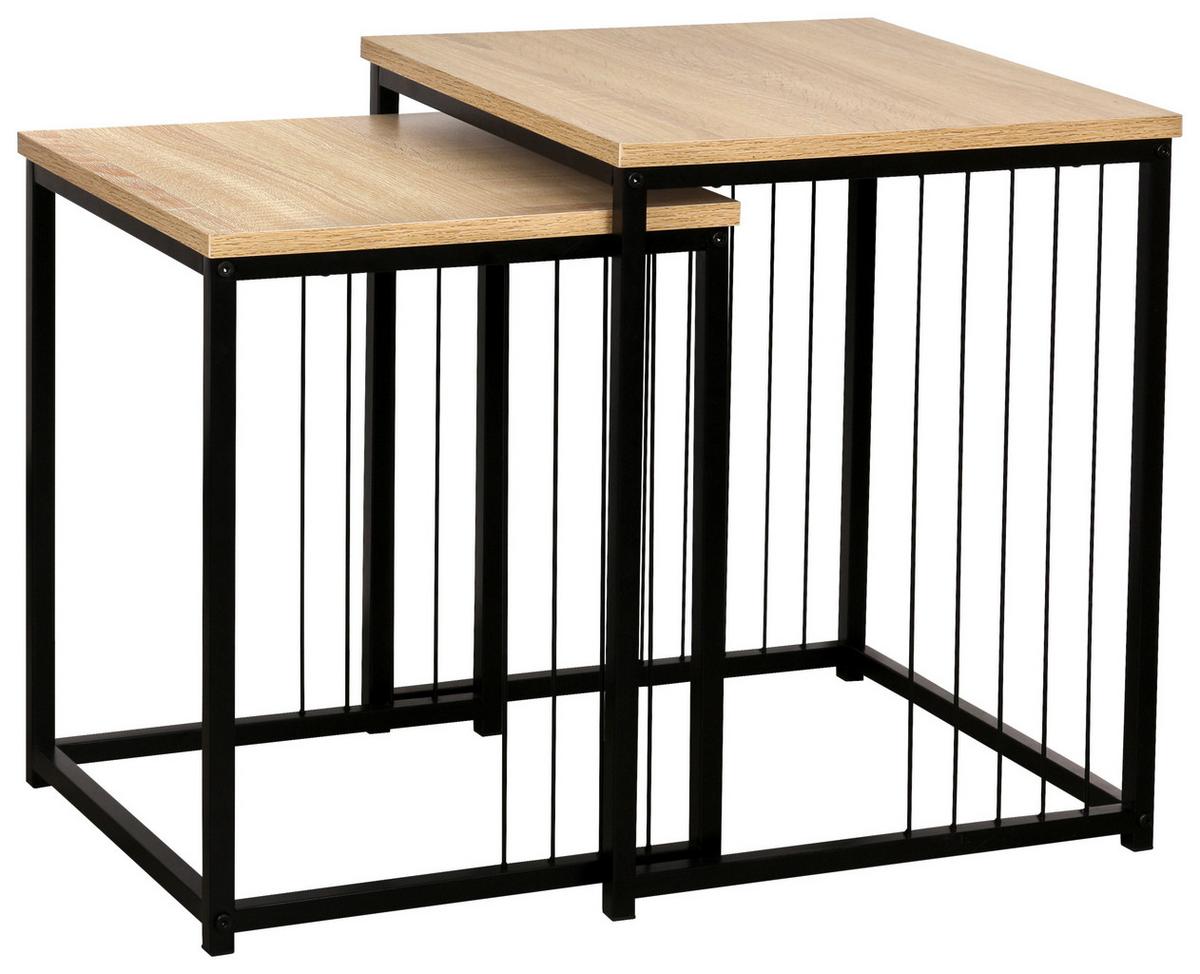 Set de mese auxiliare NEAPL - culoare natur/negru, Modern, metal/material pe bază de lemn (40-35/50-45/40-35cm) - Modern Living