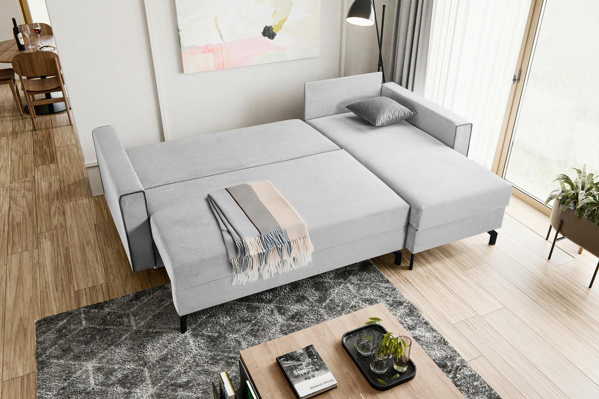 Ecksofa Marti Hellgrau mit Schlaffunktion - Hellgrau/Schwarz, Basics, Holz/Textil (230/148cm) - MID.YOU