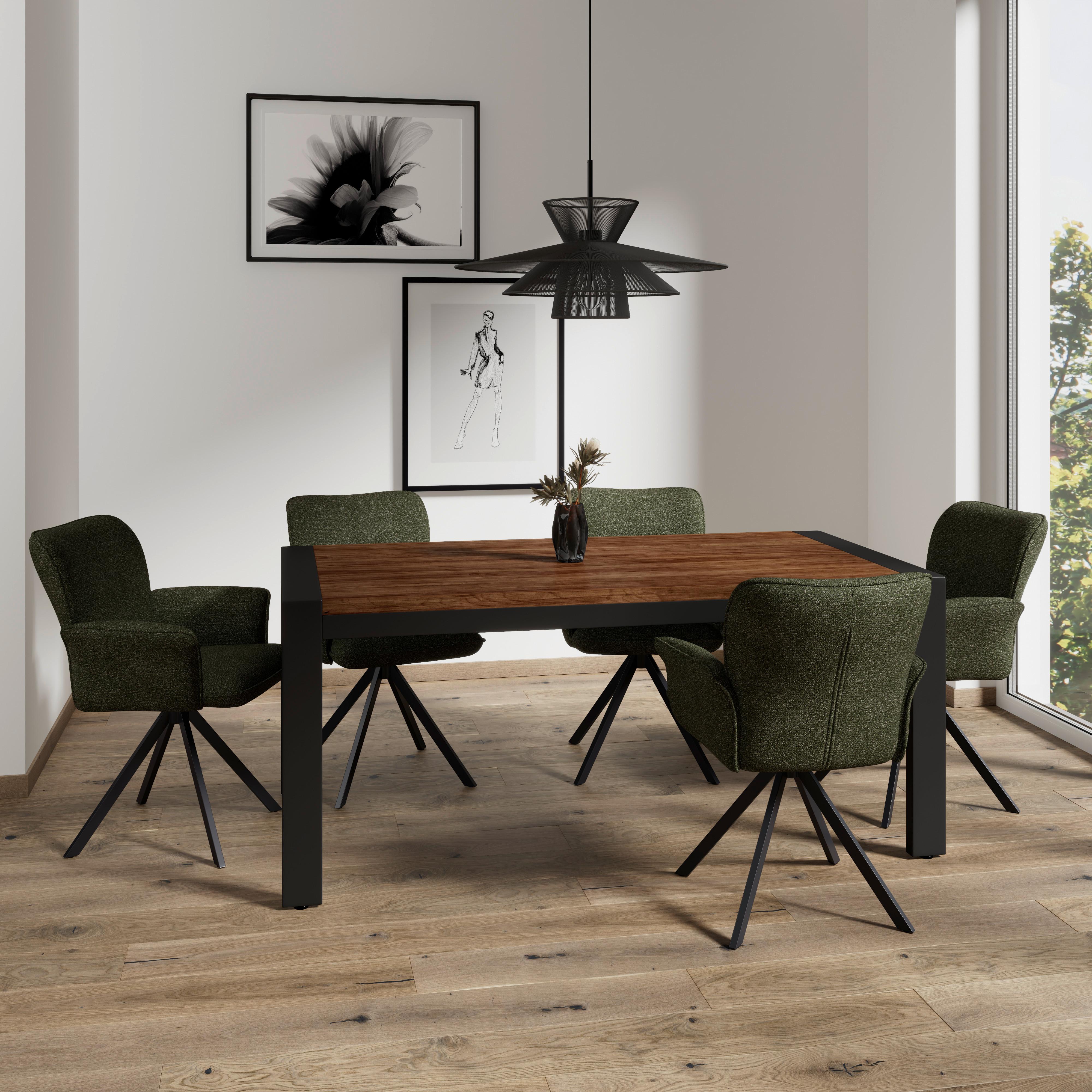 Armlehnstuhl Tess Grün Chenille Drehbar Gepolstert - Schwarz/Grün, MODERN, Holz/Textil (64/90/63cm) - Bessagi Home