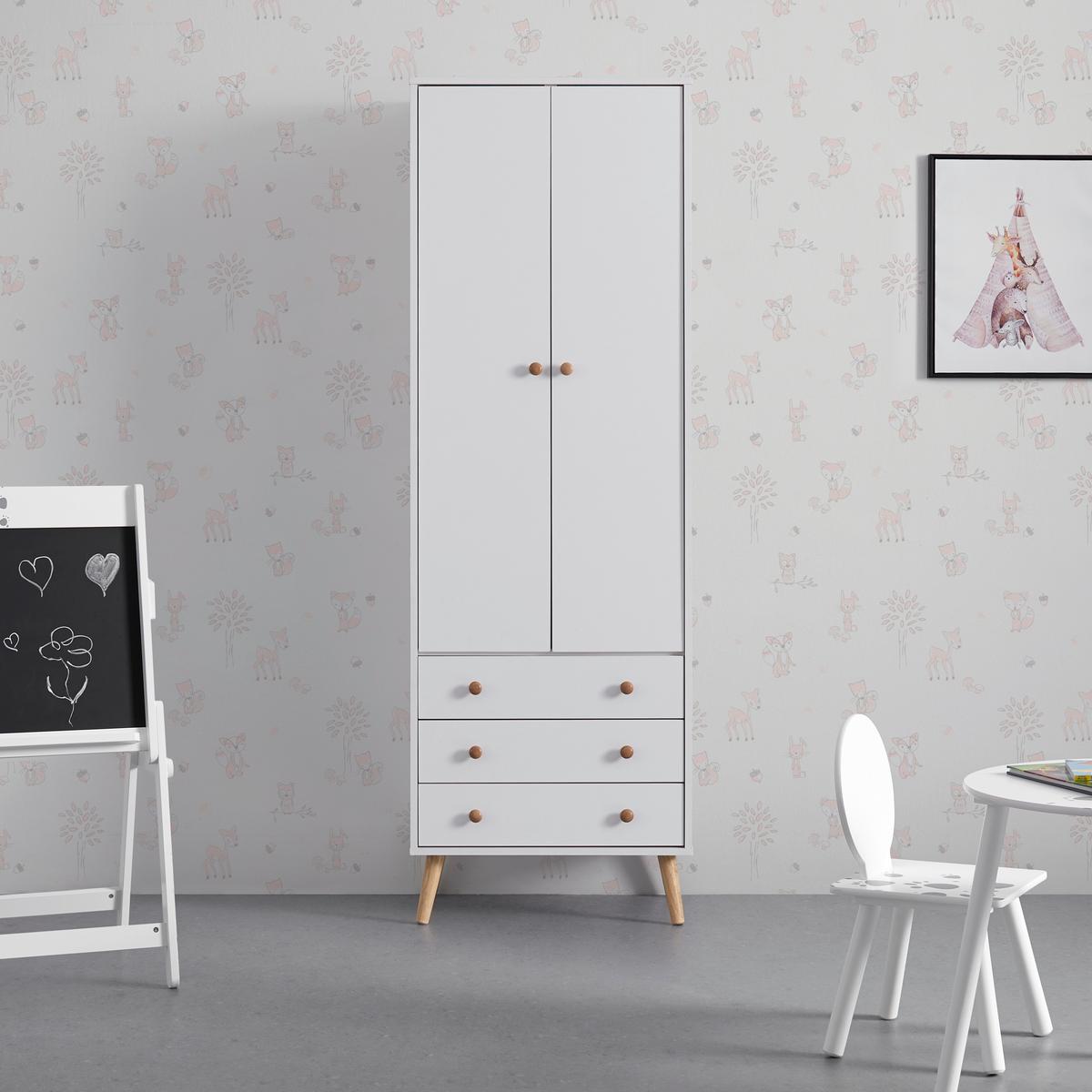 Drehtürenschrank Ludo Weiß ca. 60x180x40 cm - Weiß/Naturfarben, MODERN, Holz/Metall (60/180/40cm) - Bessagi Home