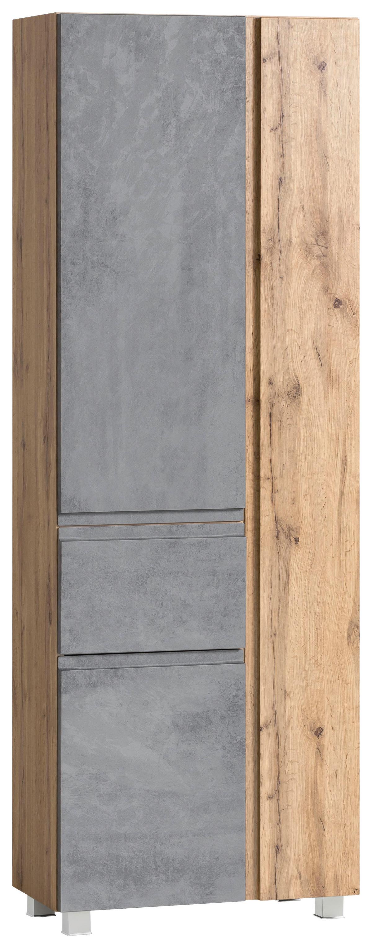 Hochschrank Varese ca. 65x180 cm Hellgrau/Eiche - Eiche Wotan/Hellgrau, MODERN, Holzwerkstoff (65/180/35cm) - Held