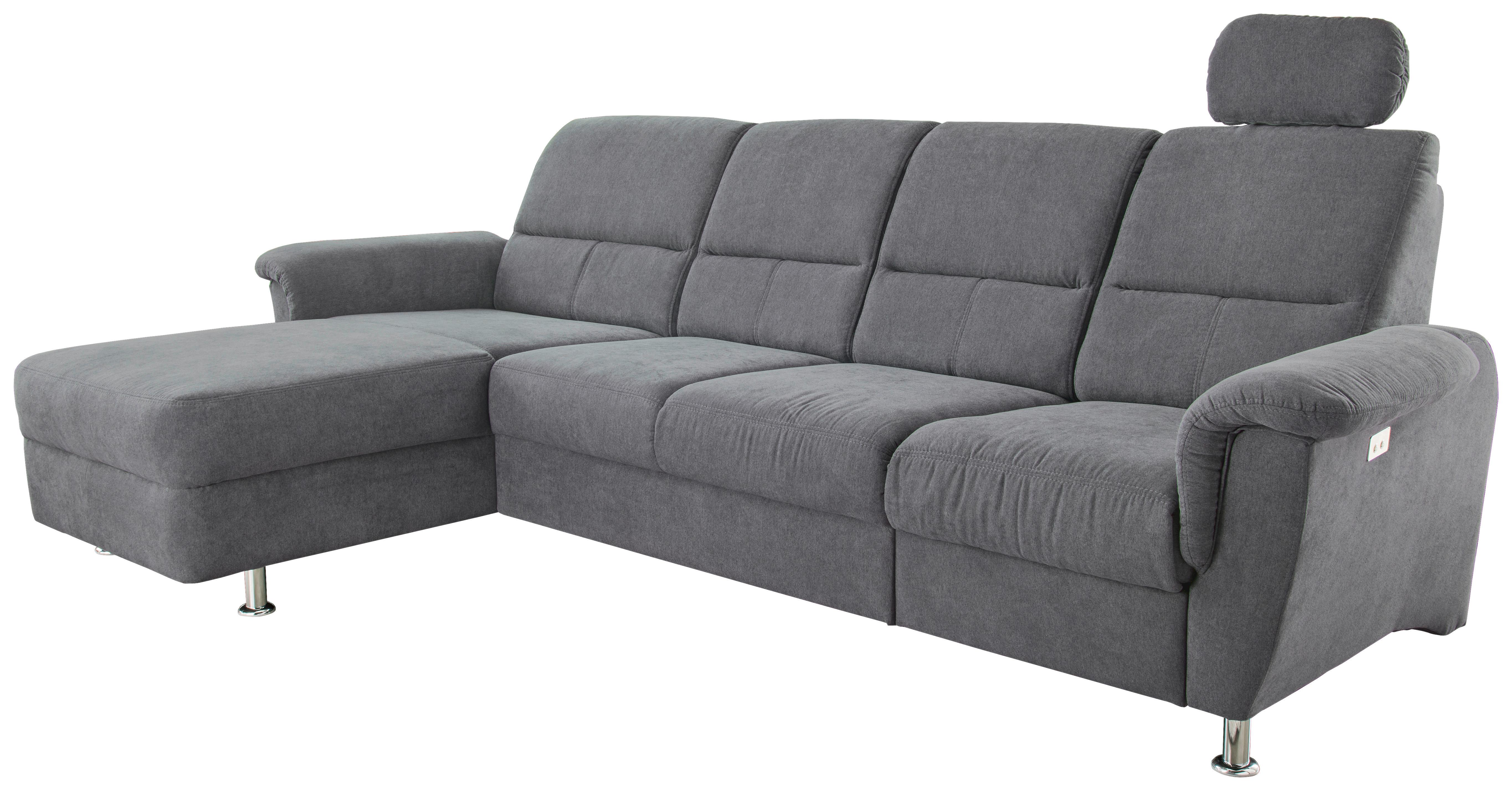 Wohnlandschaft Parole Anthrazit Mikrofaser - Chromfarben/Anthrazit, KONVENTIONELL, Textil/Metall (165/292cm) - Livetastic