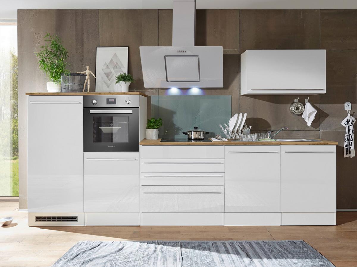 Küchenblock Premium m. Geräten Weiß/Eiche B: ca. 320cm - Eichefarben/Weiß, Basics, Holzwerkstoff (320cm) - Respekta