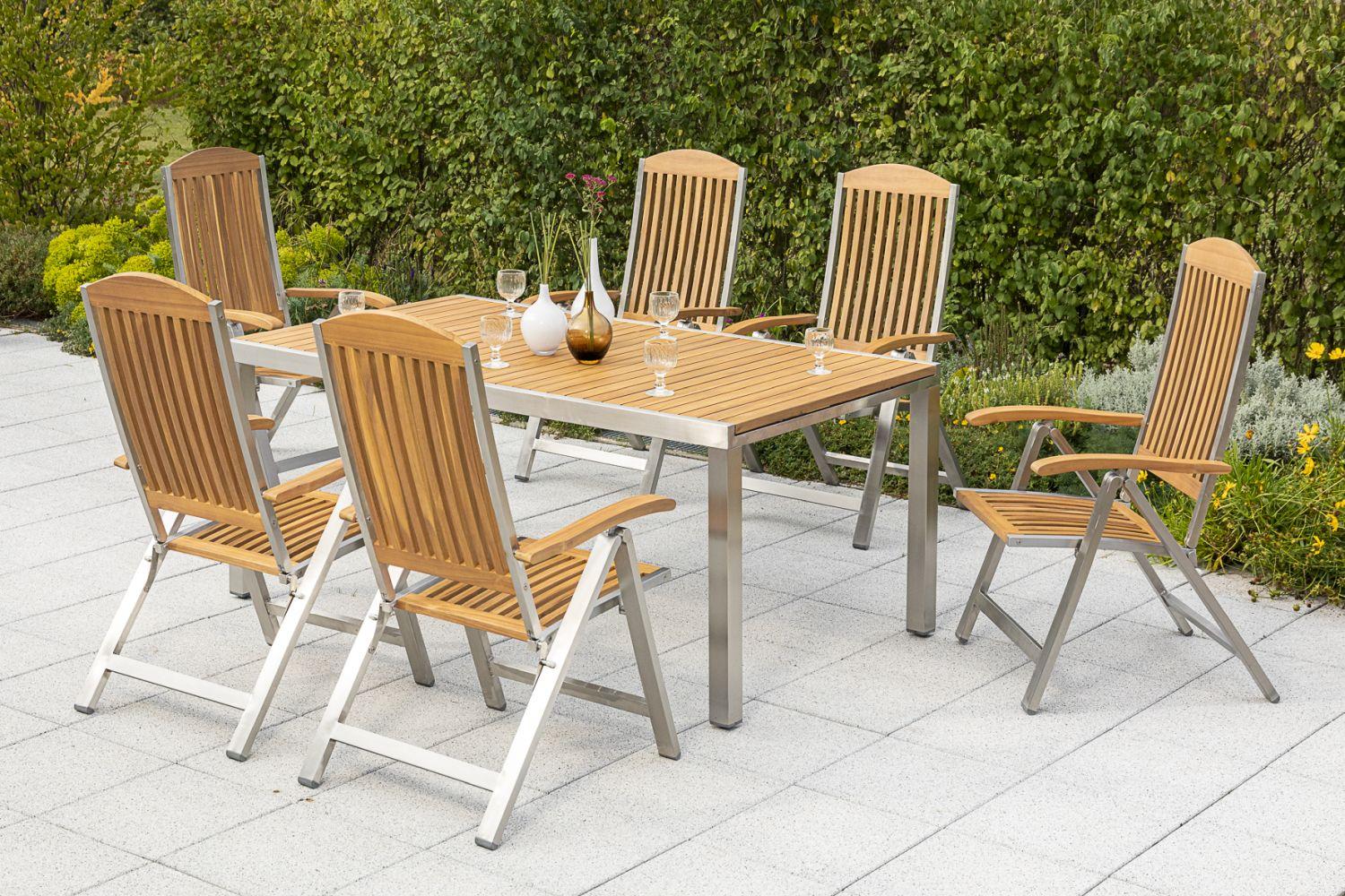 Gartengarnitur 7-tlg. Keros Holz/Metall - Silberfarben/Akaziefarben, KONVENTIONELL, Holz/Metall - Gardenson