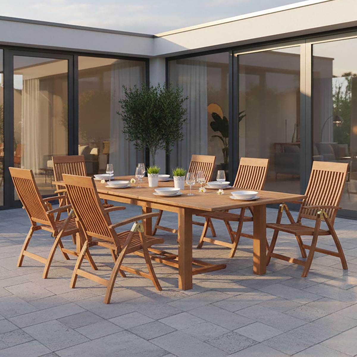 Gartentischgruppe "Comodoro", 7-tlg. Naturfarben - Naturfarben, ROMANTIK / LANDHAUS, Holz (180-260/100/75cm) - Gardenson