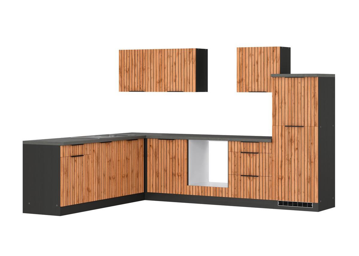 Eckküche Liverpool o. Geräte ca. 300x240cm Graphit/Eiche - Schieferfarben/Eiche Wotan, Basics, Holzwerkstoff/Metall (300/240cm) - Held