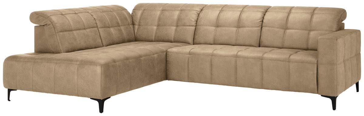 Ecksofa Panama links Beige - Beige/Schwarz, KONVENTIONELL, Textil/Metall (216/89-102/304cm) - Premium Living