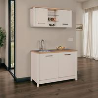 Miniküche Bundle 1 o. Geräte B: ca. 130cm Kaschmir - Kaschmir/Silberfarben, MODERN, Glas/Holzwerkstoff (130cm) - home24