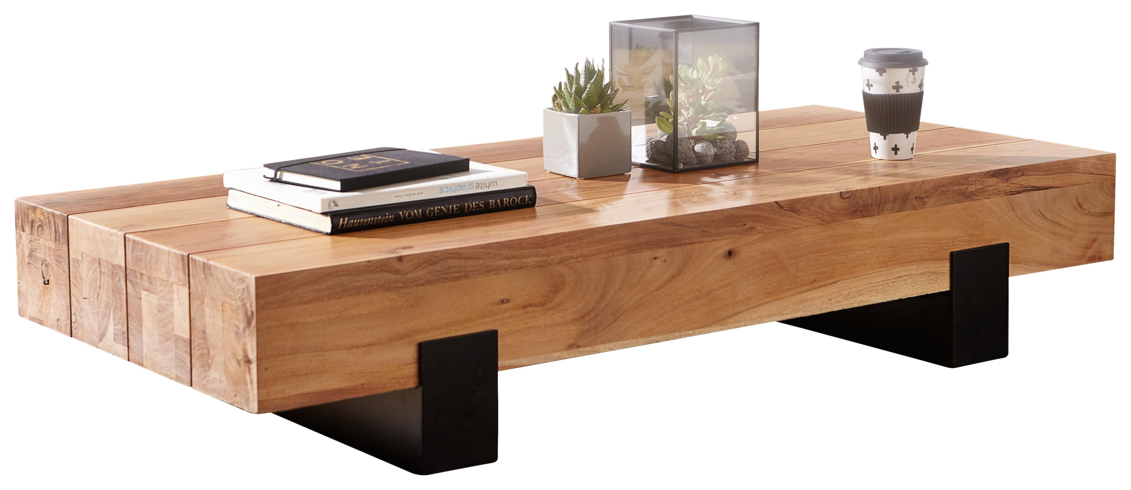 Couchtisch Echtholz - Schwarz/Akaziefarben, Design, Holz/Metall (130/59/25cm) - MID.YOU