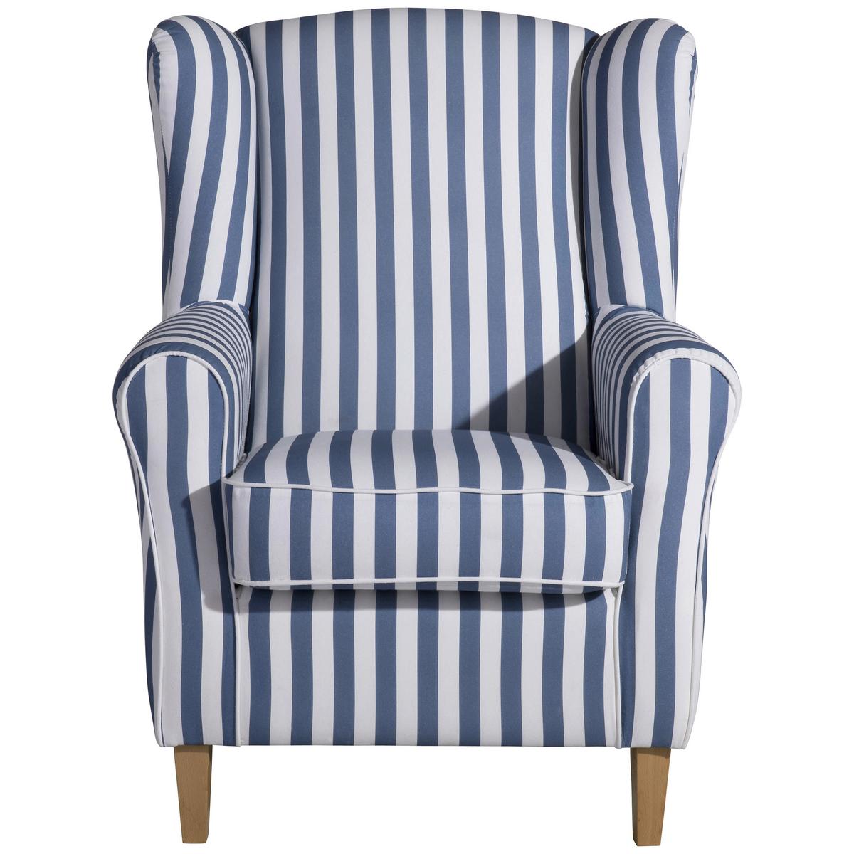 Ohrensessel ''Lorris'', Blau/Weiß - Blau/Eichefarben, KONVENTIONELL, Holz/Textil (77/103/86cm) - Max Winzer