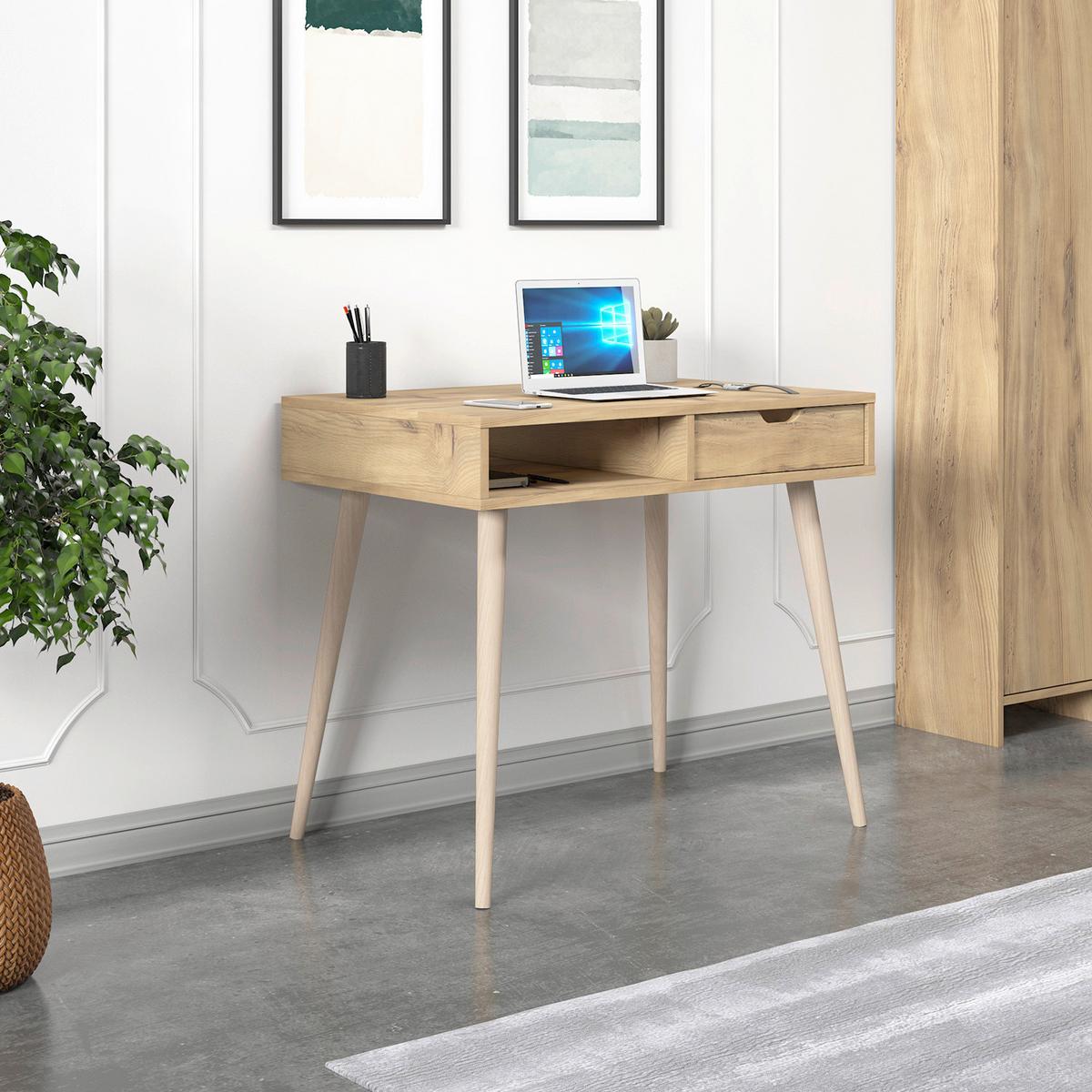 Schreibtisch Offer Nussbaumfarben ca.90x60x80cm - Eichefarben/Nussbaumfarben, Design, Holzwerkstoff (90/60/80cm) - Livetastic